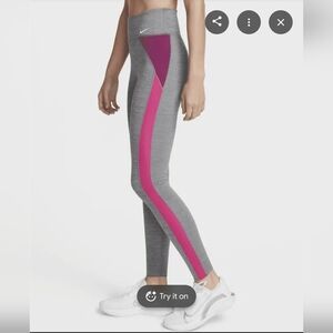 Nike Dri-FIT women’s gray and pink colorblock leggings – Size Small
